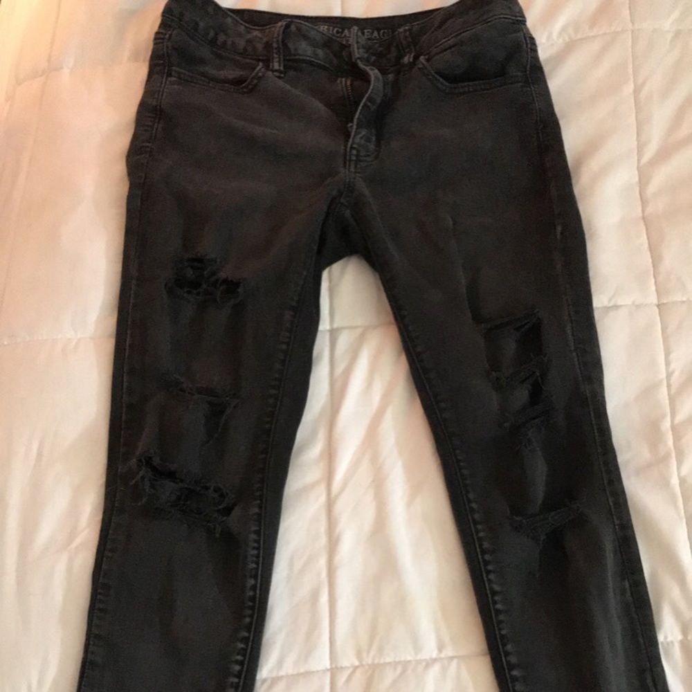 AE distressed black stretch jegging